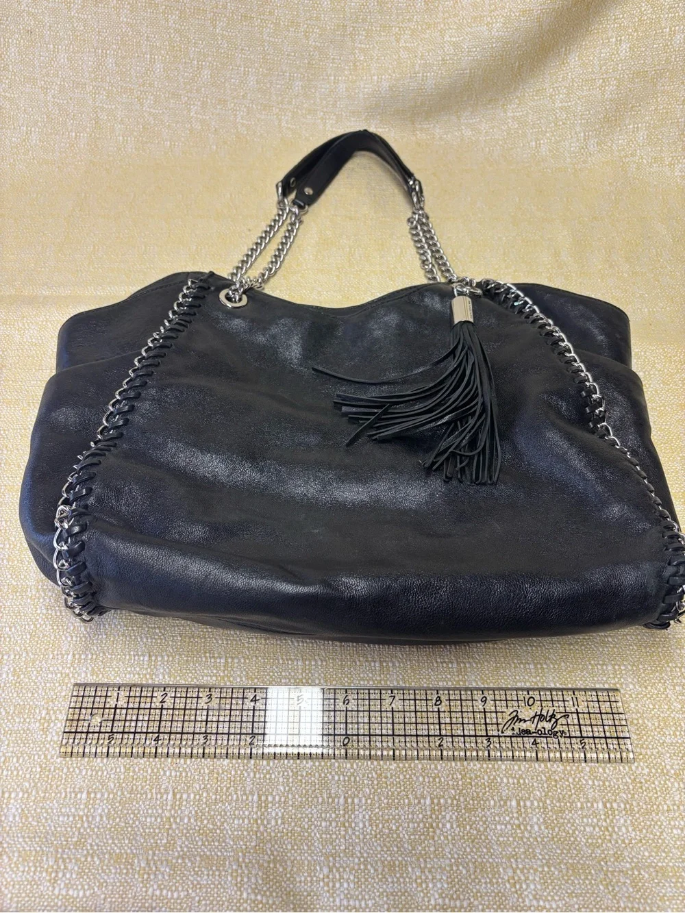 Michael Kors Black Leather Chain-Trim Shoulder Tote